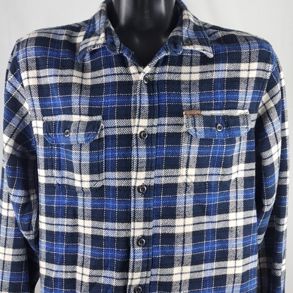 Orvis med weight double hand pocket black & blue casual plaid flannel LG shirt